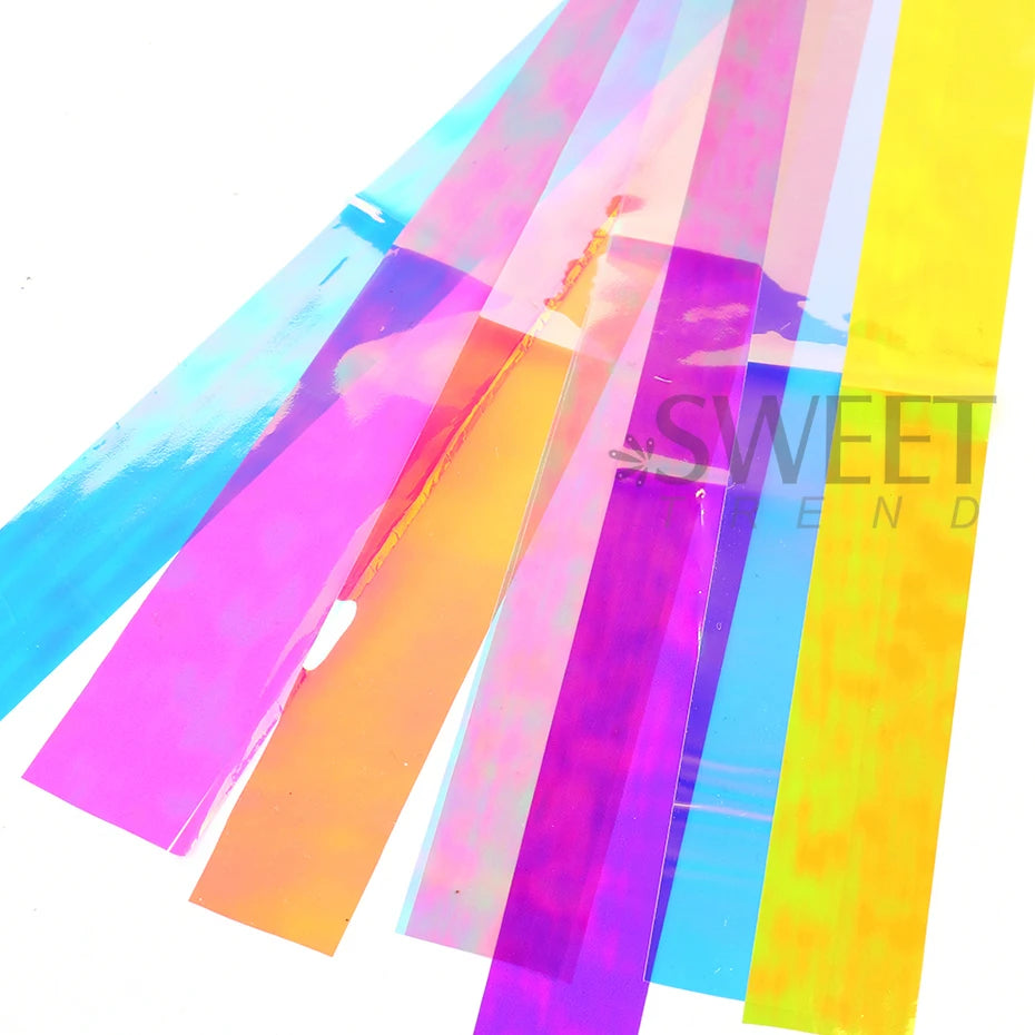 8/10pcs Holographic Aurora Film Nail Glass Foil Sparkly Ice Cube Transfer Paper Cellophane Sliders DIY Full Cover Manicure Wraps