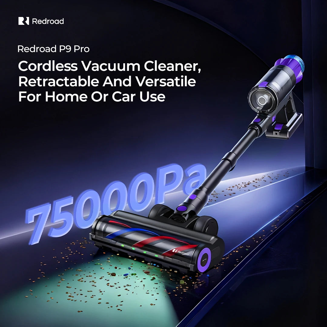 RedKey P9 Pro 650W 75KPA Suction Power Cordless Vacuum Cleaner 70 Mins Runtime Versatile Stick Vacuum for Home&Car Floor Cleaner