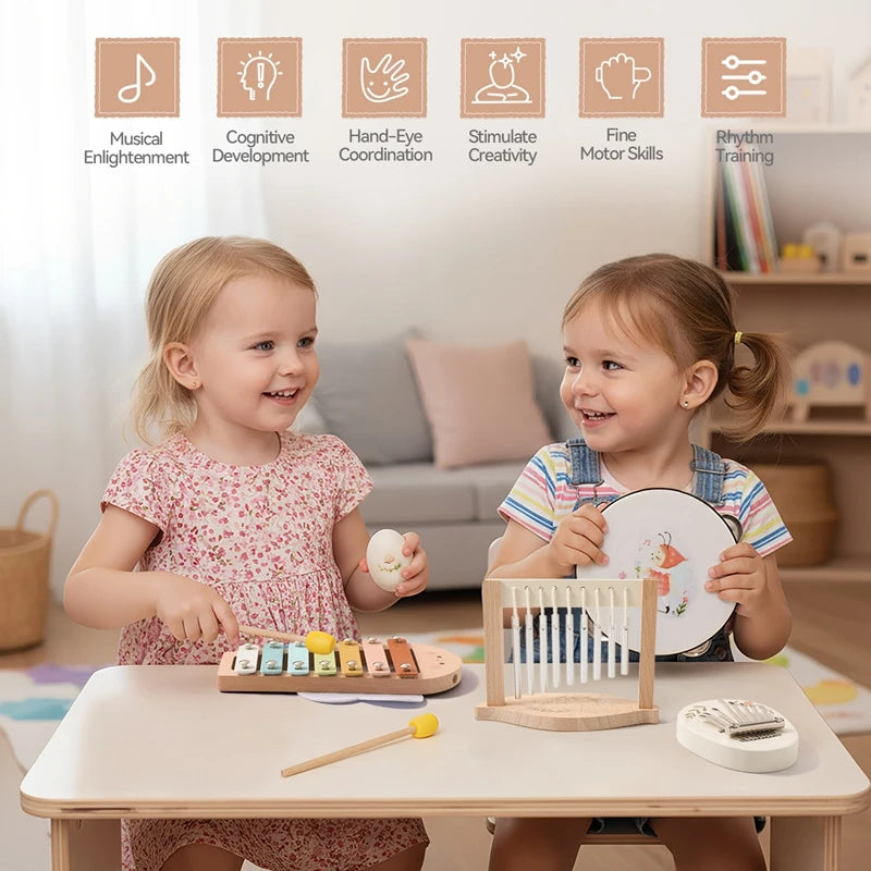 Montessori Music Instruments Baby 0 12 Months Toys Drum Xylophone Kids Early Educational Wooden Instruments Baby Toys Musical