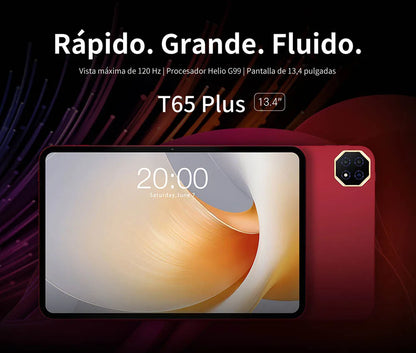 Teclast T65 Plus, 13.4" Tablet, 120Hz Maximum Display, Android 15, Max. 20GB RAM+256GB ROM, Helio G99, 8 cores, 1920x1200, 4G networks and calls, dual SIM card slots, 5G WiFi, GPS, 13MP+8MP