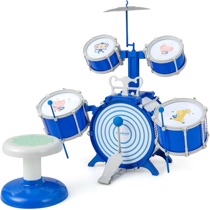 Children's Drum Set, Drum Set with Stool, Music Stand & Foot Pedal, Percussion Instrument Drum Set for Children