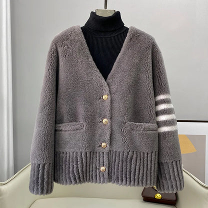 CT152 PDUI Women Real Wool Fur Coat Winter Warm Female Girl Sheep Shearing Jacket Parka OverCoat