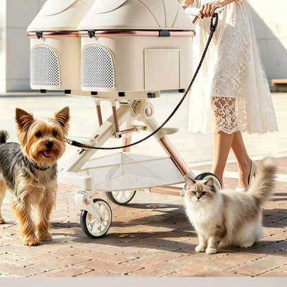 A6-2 Twin Pet Stroller Aluminum Alloy Detachable Foldable Lightweight Separate Travel Cart for Dogs Cats
