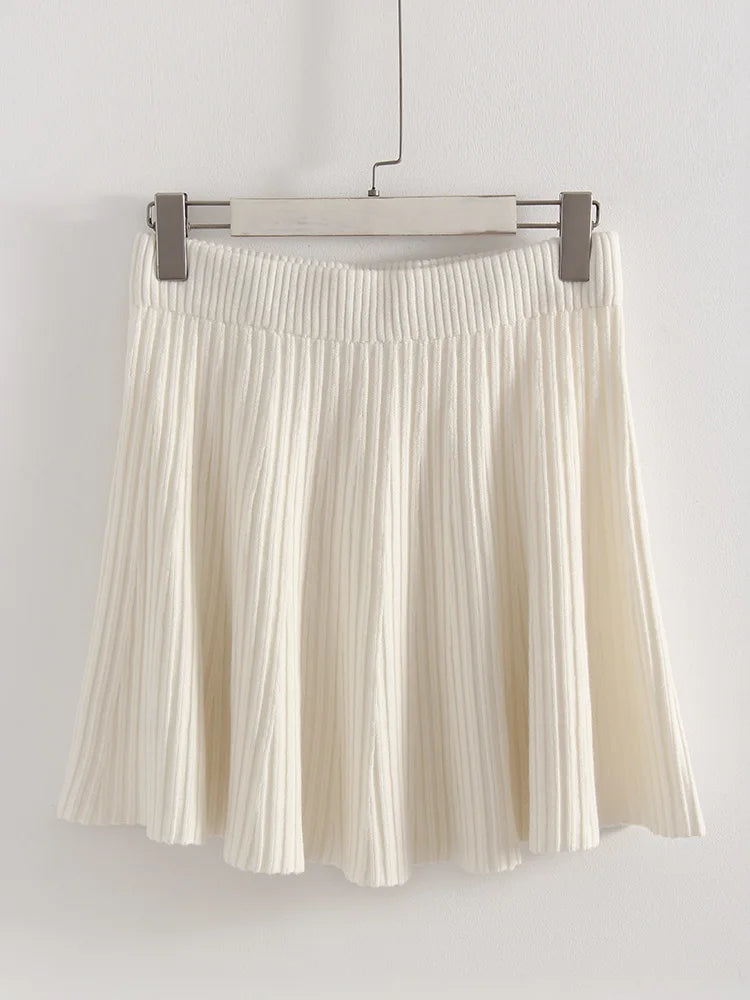 Autumn Knit White Mini Pleated Skirts For Women A Line Skirt Gray High Waist Women Knitted Pleated Short Skirts Korean Fashion