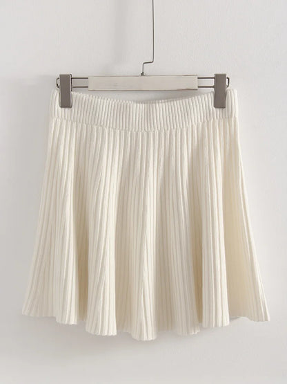 Autumn Knit White Mini Pleated Skirts For Women A Line Skirt Gray High Waist Women Knitted Pleated Short Skirts Korean Fashion