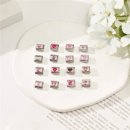 Beautiful Flower Y2K Black Star Dog Heart Pink Italian Charm Link Fit 9mm Stainless Steel Sweet Bracelet Jewelry Making DIY Gift