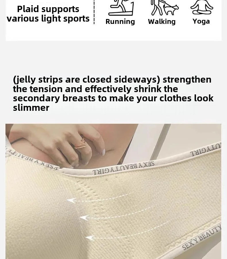 6cm Thickened Push-Up Bra for Small Chest Wireless No Steel Ring Letter Print Adjustable Straps Anti-Slip Pads Seamless Lingerie