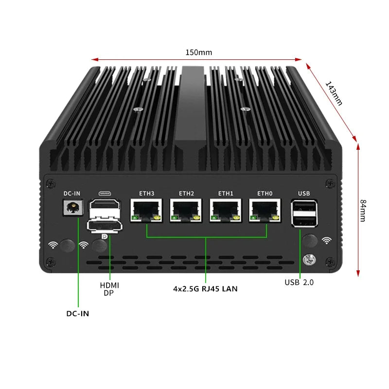 Fanless Mini PC 4*/2*10G SFP+ Intel i7 13620H 8505 Firewall 4xi226-V 2.5G 2*DDR5 NVMe Industrial Computer Server Proxmox