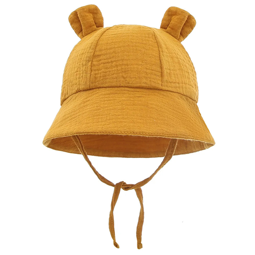 Baby Cotton Sun Hat New Children Outdoor Rabbit Ear Beach Caps Boy Girl Print Panama Hat Unisex Beach Bucket Hat For 3-12 Months