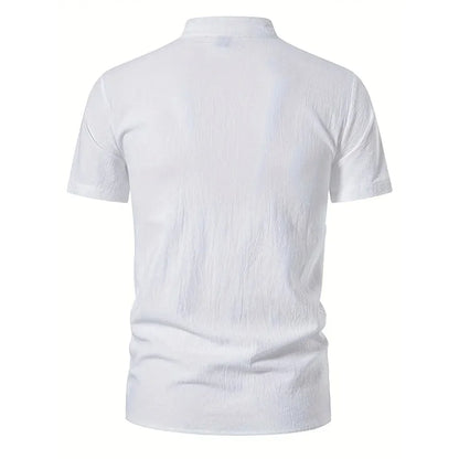 Men's Retro Shirt Short Sleeve Cotton Linen Lightweight Breathable Solid Color Fashion Tops Pirate V-neck Male Stylish Shirs