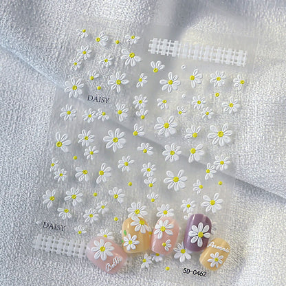 5D Hibiscus Flower Nail Embossed Sticker Lace Flower White Pink Petal Floral Self Adhesive Nail Art Slider DIY Elegant Romantic