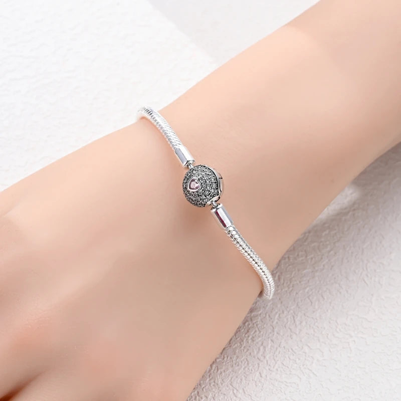 Original 925 Sterling Silver Bracelets 17-20CM Love Heart Flowers Butterfly Charms Beads Bracelet For Women Fashion Jewelry Gift