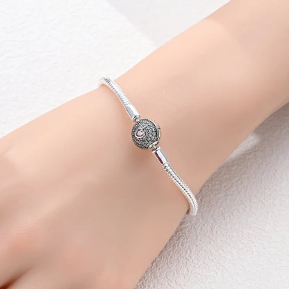 Original 925 Sterling Silver Bracelets 17-20CM Love Heart Flowers Butterfly Charms Beads Bracelet For Women Fashion Jewelry Gift