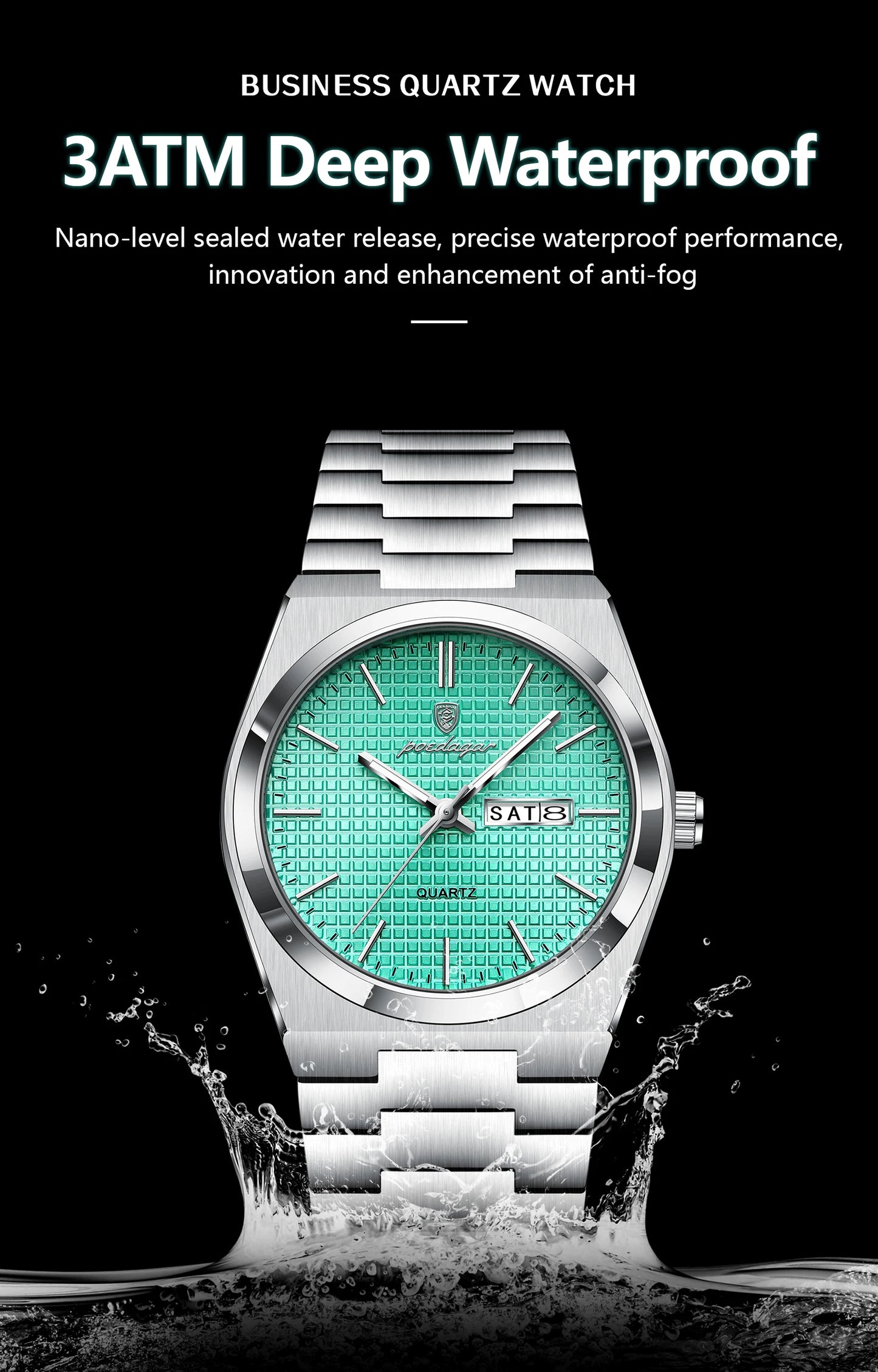 POEDAGAR Top Business Man Watch Luminous Waterproof Stainless Steel Men Wristwatch Date Week Quartz Fashion Casual Men's Watches