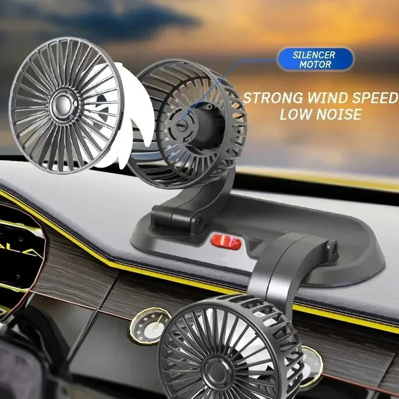 EAFC 5V 12V Car Fan Dual Head Air Cooling Fan 360° Adjustable USB Mini Protable Auto Air Fan Low Noise Car Accessories