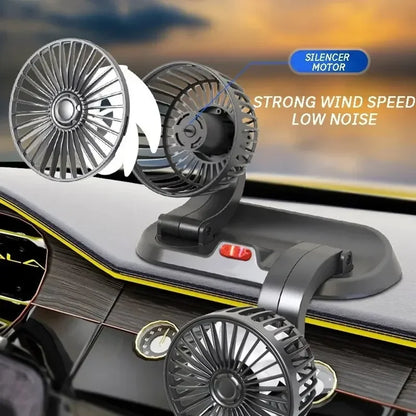 EAFC 5V 12V Car Fan Dual Head Air Cooling Fan 360° Adjustable USB Mini Protable Auto Air Fan Low Noise Car Accessories