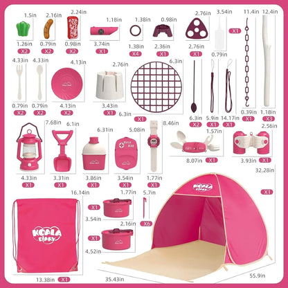 Kids Camping Set Indoor Outdoor Exploration Kit Pretend Play Toys Camping Tools Birthday Gift for Girl Boy OPTIONAL Pop Up Tent