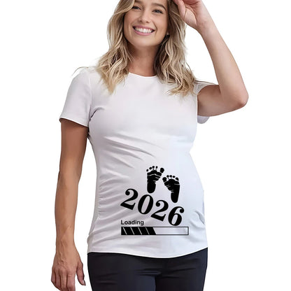 Baby Loading 2026 Print Maternity Shirts Women Pregnancy Announcement T-Shirt Female Pregnancy Clothes New Mom Summer Tops Tee