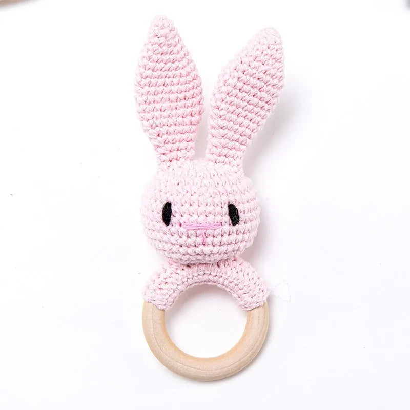 1Pc Baby Teether Wooden Crochet Rattle Toy BPA Free Baby Mobile Play Gym Wood Rodent Rabbit Rattle Newborn Educational Toy Gifts