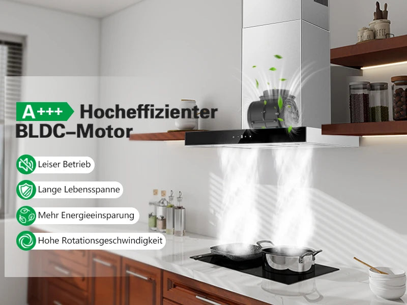 Topstrong 60cm Wall Mounted 400m³/h A+++ LED Touch Control Stainless Steel Extractor Fan Quiet 52dB Kitchen Hood