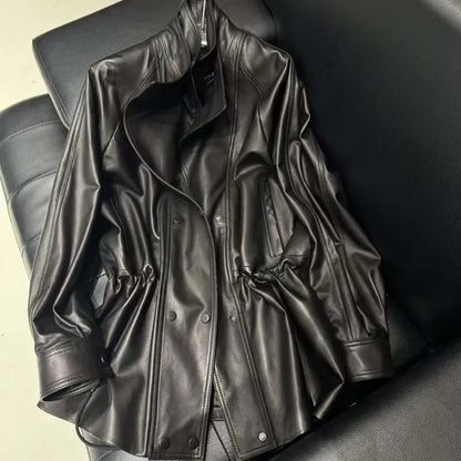 Real Sheepskin Coat Spring And Autumn Women Regular Length Pleating Design High Quality Outerwear Female Genuine Leather Jacket