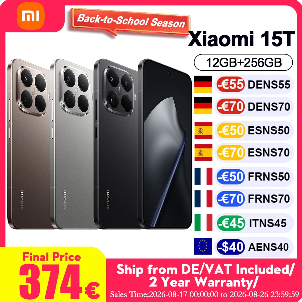 Xiaomi 15T 5G Smartphone Global Version 7.5mm Slim Body 6.83" AMOLED Display 120Hz MTK Dimensity 8400-Ultra CPU 5500mAh Leica Triple Camera Without Charger