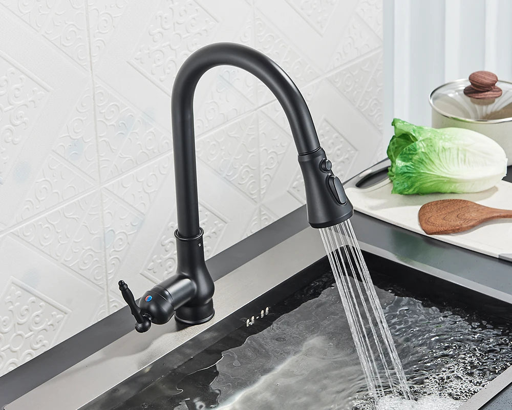 Rozin Antique Brass Kitchen Faucet Pull Out Spout Kitchen Faucets Black Single Hole Swivel Hot Cold Water Kitchen Mixer Tap