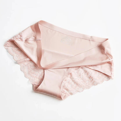 3pcs Lace Women's Panties French Seamless Underwear Female Ice Silk Briefs Solid Color Breathable Underpants Lingerie