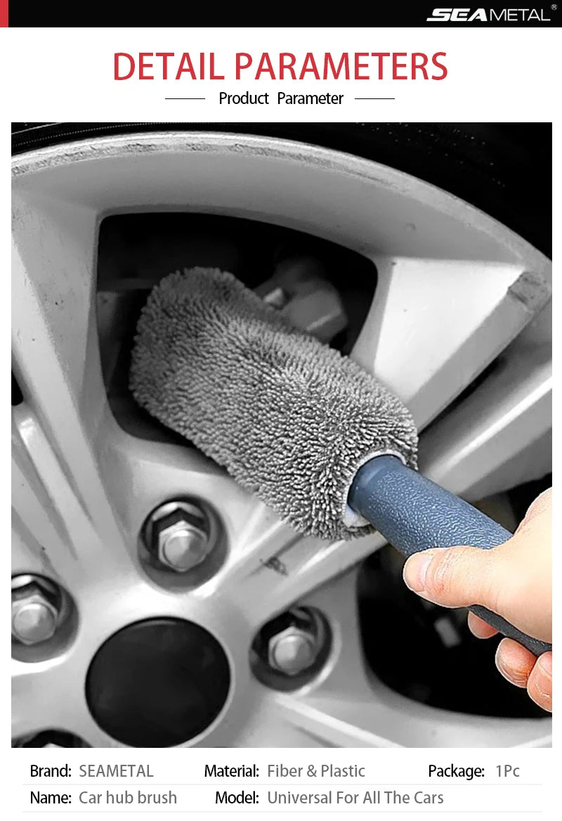 SEAMETAL Microfiber Car Wheel Tire Rim Brush Auto Wheel Cleaning Tool Wash Towel with Plastic Handle Car Washing Accessories