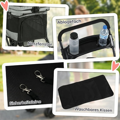 Foldable Pet Stroller for Small Dogs up to 10kg, Lightweight Dog Buggy with Mesh Windows, 360° Swivel Wheels, Brake, Removable Cushion, Cup Holder & Storage, Ideal for Travel, Gray