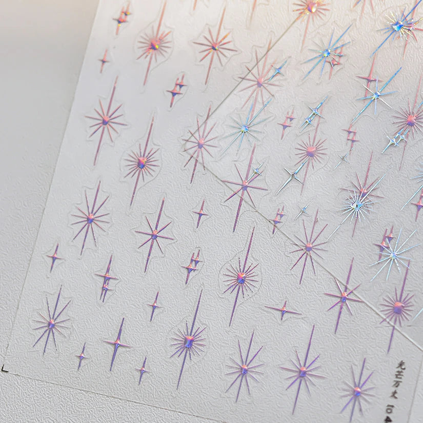 Gold Silver Starlight Laser Pink Colorful Glitter Star Bronzing Rhinestones Relief Nail Art Decorations Stickers Manicure Decals