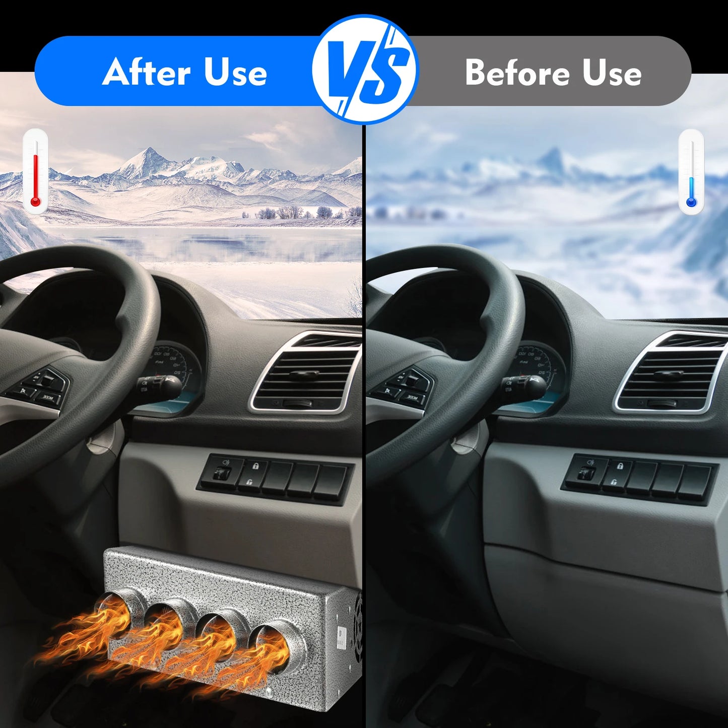 12V 4-in-1 Car Heater with Defogger Defroster Fan, Energy Efficient Auxiliary Heating & Ventilation for Trucks Vehicles