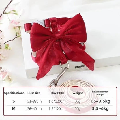 Cute Adjustable Bowknot Cat Harness Leash Escape Proof Shiny Bowknot Pet Harness Traction Rope Pet Decoration