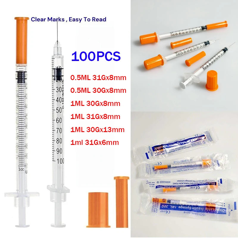 100pcs Plastic Veterinary Syringe With Needles 1ml 0.5ml 30G 31G Animal Sterile Disposable Syringe Pet Medical And Supplements