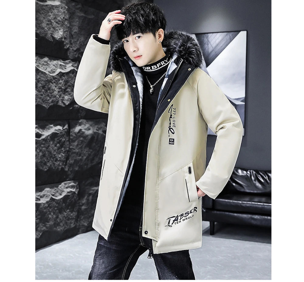Winter Men's Long Down Jacket Fashion Male Thermal Parkas Coats Casual Men Classic Fur Collar Warm Padded Jackets Clothing 5XL
