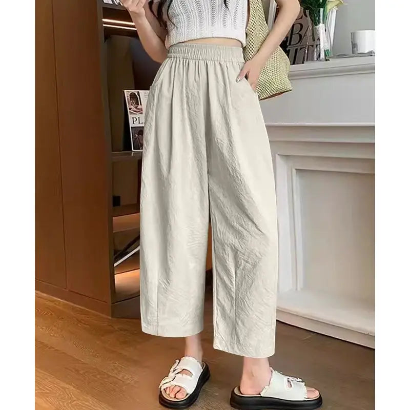 andma Sle Wide Leg Pants Nine Points Harlan Loose Fit Women's Summer Casual Trousers Two Pieces Set High Waist Elastic Wa...