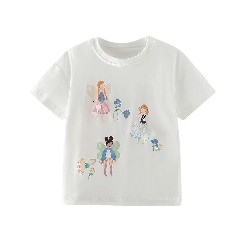 Jumping Meters 3-8T Fashion Design Kids Tees Hot Selling Cotton Summer Girls Tshirts Baby Clothes Children's Tees Tops