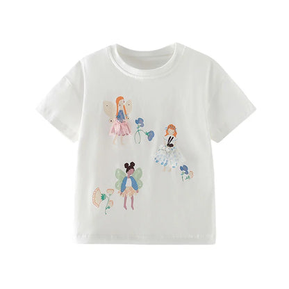Jumping Meters 3-8T Fashion Design Kids Tees Hot Selling Cotton Summer Girls Tshirts Baby Clothes Children's Tees Tops