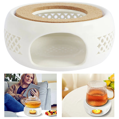 Ceramic Teapot Warmer Hollow Ceramic Teapot Heater with Cork Cushion Heat Resistant Ceramic Coffee Tea Warmer Practical Ceramic