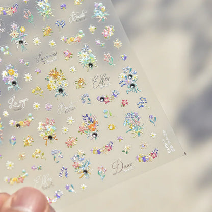 White Flower Petal Cherry Blossom Peach Blossom Falling Petal Floral Gradient 5D Self Adhesive Nail Art Sticker Manicure Decals