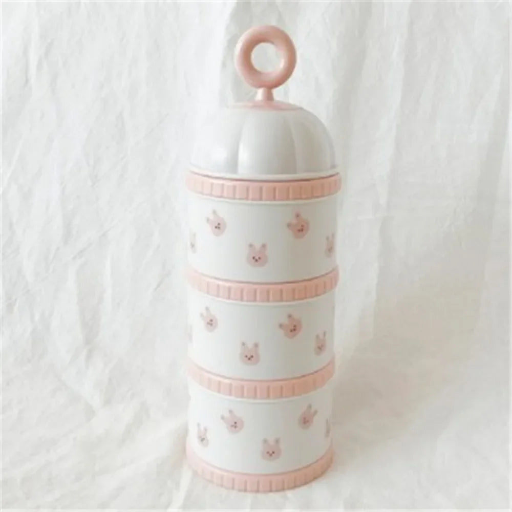 3 Layers Baby Milk Powder Box Cartoon Bear Tulip Portable Formula Dispenser Non-Spill Stackable Infant Food Tank Toddler