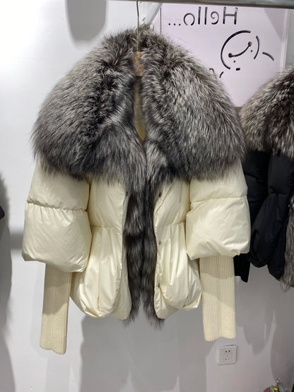 2024 Winter Women Warm Coat Oversized Real Fox Fur Collar Thick Luxury Outerwear New Fashion 90% Goose Down Jacket