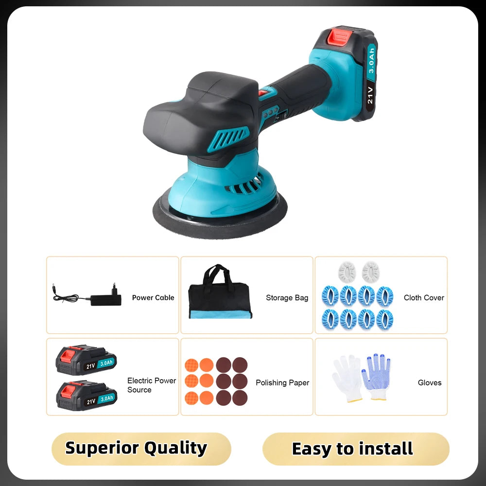 Podofo Cordless Car Buffer Polisher with 2 Pack 21V Batteries 6 Variable Speed 5500RPM Orbital Polisher for Car Boat Polishing