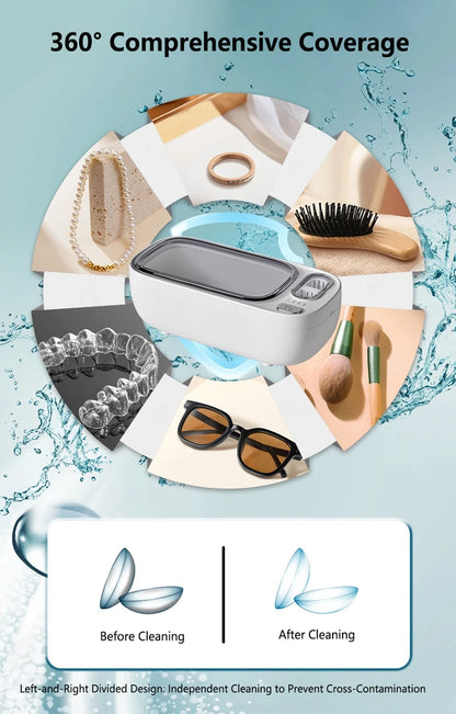 Lenovo Ultrasonic Cleaner Portable Household Dual-Tank Mini Sonic Cleaning Machine for Eyeglasses Dentures, Retainer, Jewelry