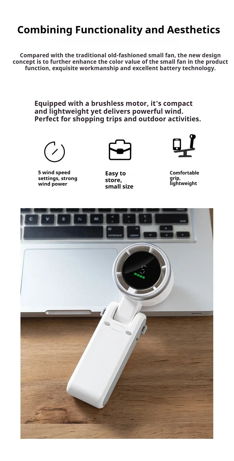 Mini Fan Portable Handheld Fan 5 Speed Wind Speed LED Display Outdoor Foldable/neck Hanging Brushless Silent Fan 2400mah