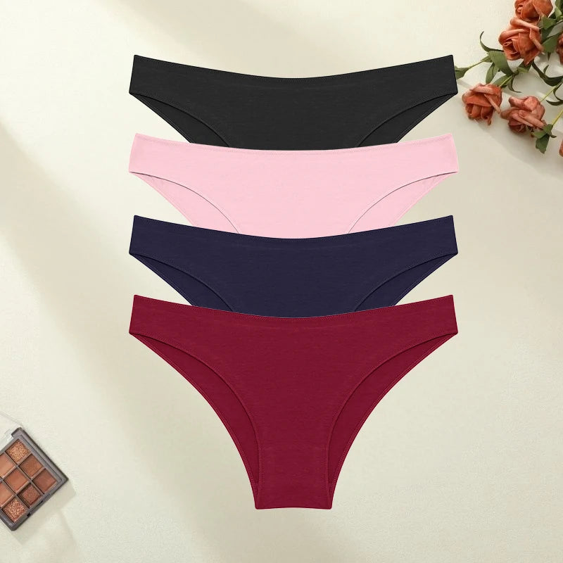 4PCS/SET Seamless Cotton Panties Women Sexy Low Waist Briefs Solid Color Breathable Female Underwear Soft  Comfortable Intimates