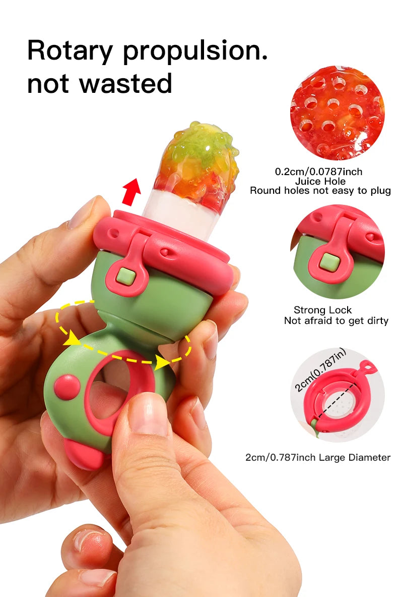 Rotating Push-type Food Grade Silicone Fruit and Vegetable Feeder For Infants Baby, Dinosaur Shape Toddlers Supplementary Food F