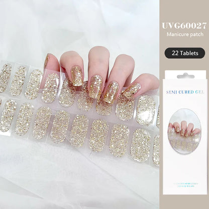 16/22 Tips Semi Cured Gel Nail Stickers for UV Lamp Designer Adhesive Nail Gel Wraps DIY Long-lasting  Nail Decoration