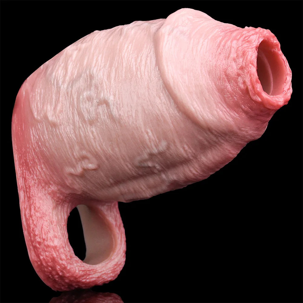 FAAK Silicone Penis Sleeve Ring Realistic Hollow Dildo Size S M Dildo Sheath Delay Ejaculating Cock Enlarger Sex Toys For Men