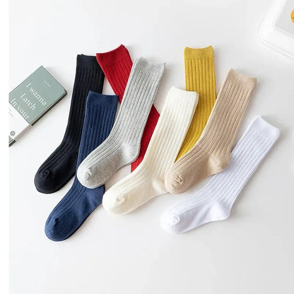 3Pairs/Lot Baby Knee High Socks Kids Girls Boys Soft Cotton Long Sock Cute Spanish Stripe Solid Children Socken For 0-8Years